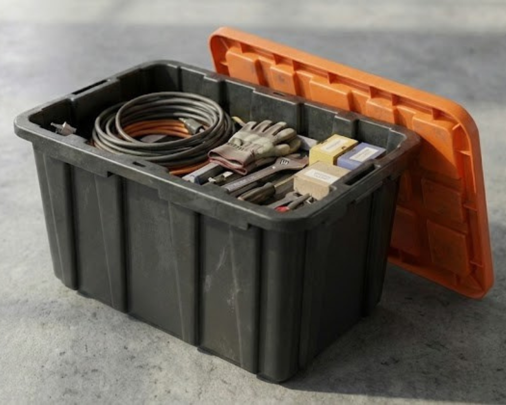 Tough Strong Storage Tote Bin, Plastic Organizer Box, Black Base & Yellow Snap-on Lid – ECOSTACK®