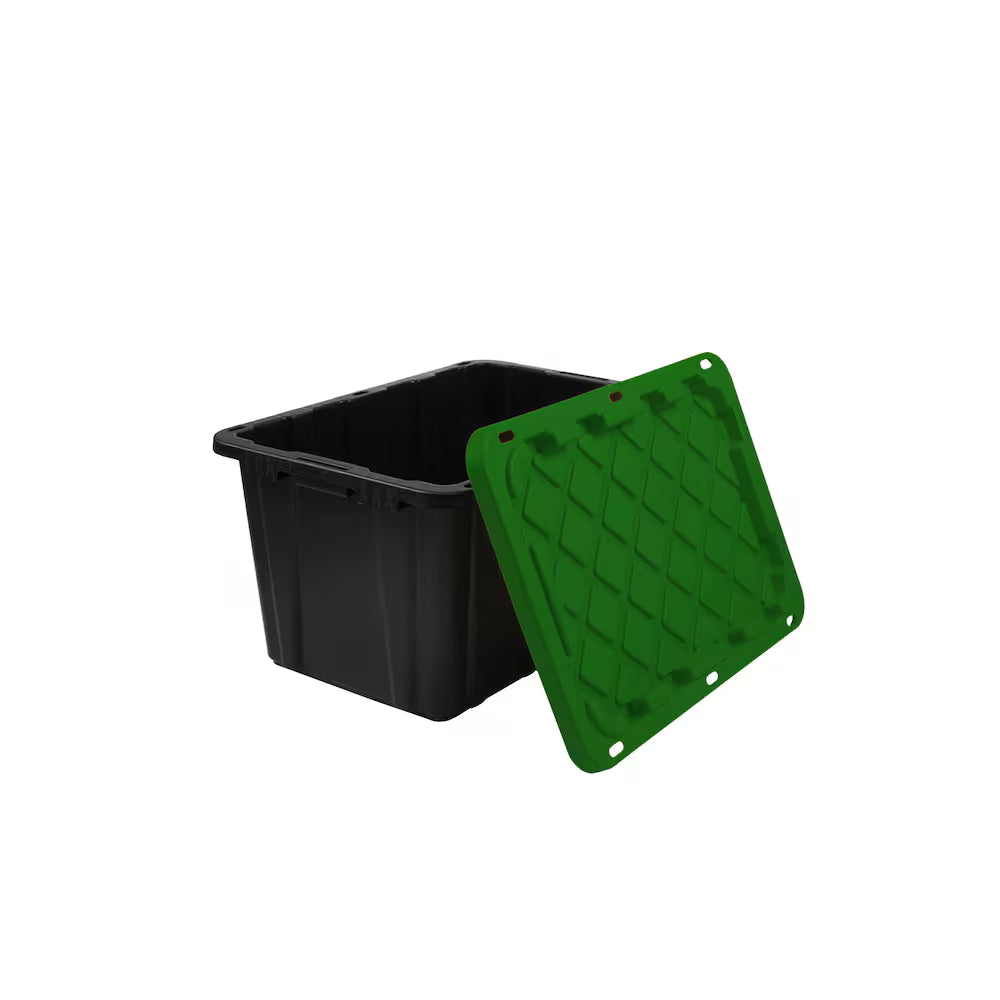 Tough Strong Storage Tote Bin, Plastic Organizer Box, Black Base & Yellow Snap-on Lid – ECOSTACK®
